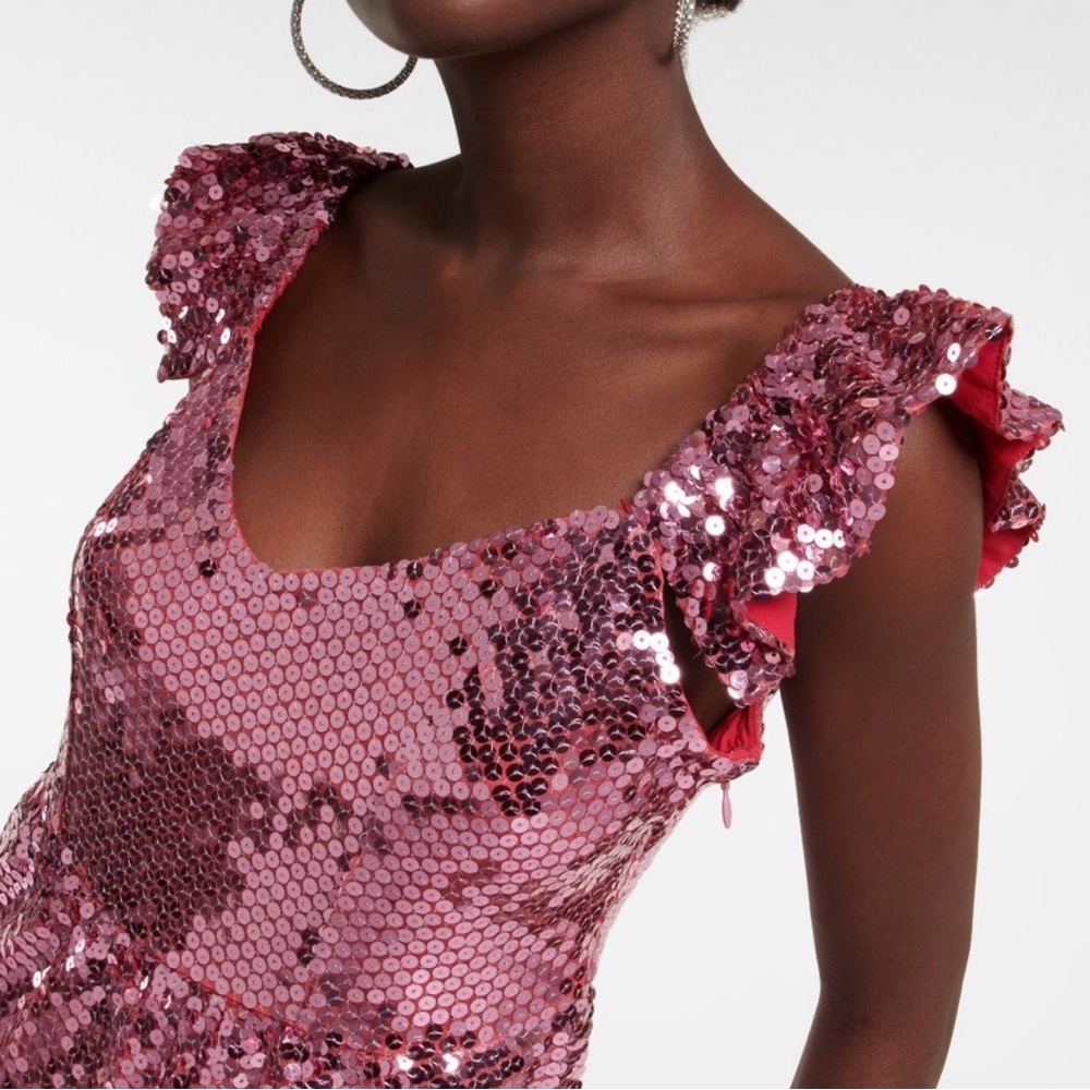 LoveShackFancy Alva pink sequin ruffle sleeve mini dress $575 with tags read - Picture 4 of 14